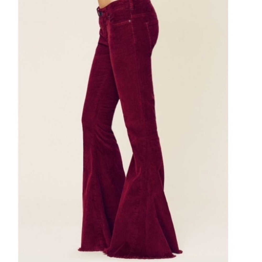 SOLD Free People Cords Super Flare Bellbottom Jeans Mulberry Corduroy Pants